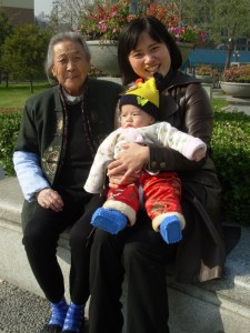 A China Daily employee with her daughter and her grandmother